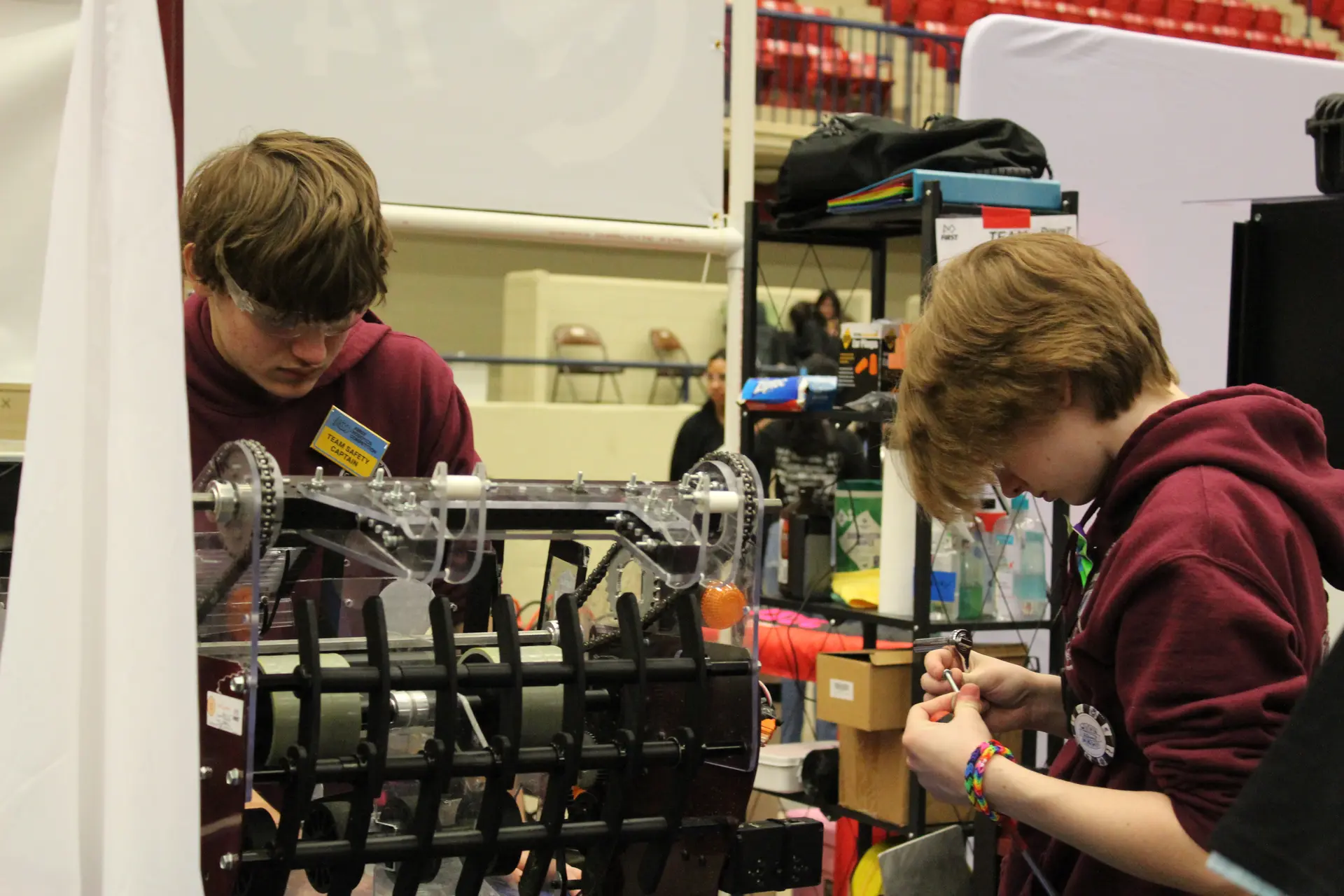 FRC Team 4295 Hudson Stingers captains strategizing in the pits